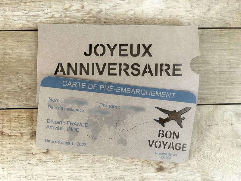 Carte Billet d'avion et sa pochette joyeux anniversaire